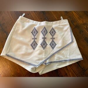 Elegant White Skorts with Navy Embroidery